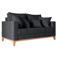 Sofá Beny 2 Lugares Com Base De Madeira Élpis Móveis Linho Grafite - 1