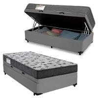 Cama Box Baú Solteiro Sintético + Colchão De Espuma D33 Sereneprime 88cm Cinza - 1