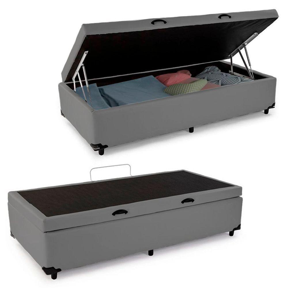 Cama Box Baú Solteiro Sintético + Colchão De Espuma D33 Sereneprime 88cm Cinza - 7