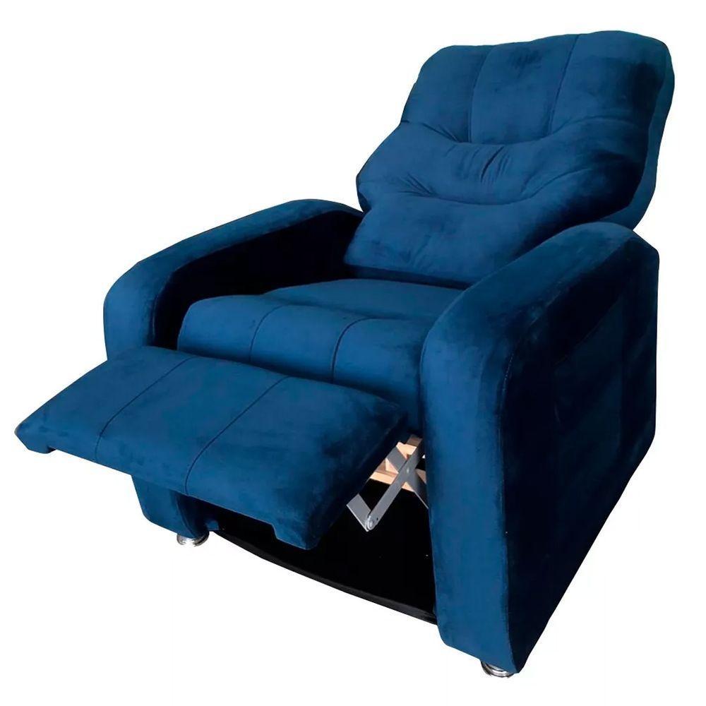 Poltrona Do Papai Reclinável E Retrátil Élpis Móveis Veludo Azul Marinho - 3