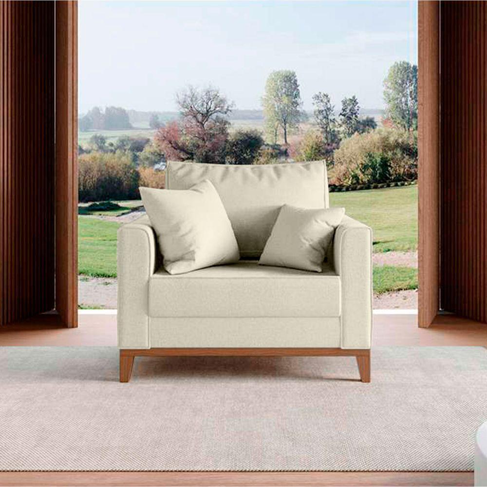 Kit Sofá 2 Lugares E 2 Poltronas Beny Com Base De Madeira Linho Bege - 5