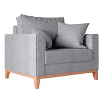 Kit Sofá 2 Lugares E 2 Poltronas Beny Com Base De Madeira Linho Cinza - 2