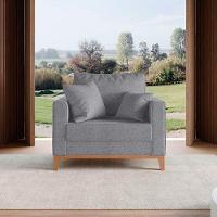 Kit Sofá 2 Lugares E 2 Poltronas Beny Com Base De Madeira Linho Cinza