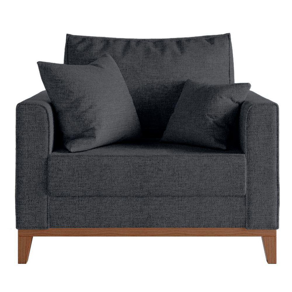 Poltrona Beny Com Pés E Base De Madeira Élpis Móveis Linho Grafite - 2