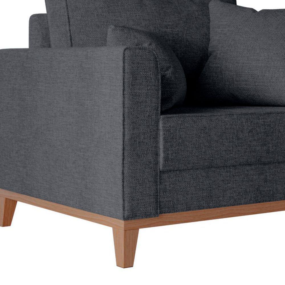 Poltrona Beny Com Pés E Base De Madeira Élpis Móveis Linho Grafite - 3