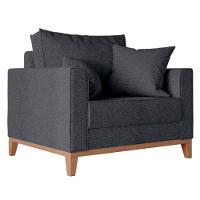 Poltrona Beny Com Pés E Base De Madeira Élpis Móveis Linho Grafite - 1