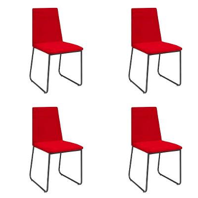 Kit 4 Cadeiras De Jantar Cozinha Industrial Lexa Veludo Élpis Móveis Vermelho Preta