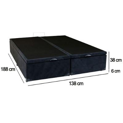 Cama Box Baú Casal Bipartido Suede Sereneprime Preto 138x188x44