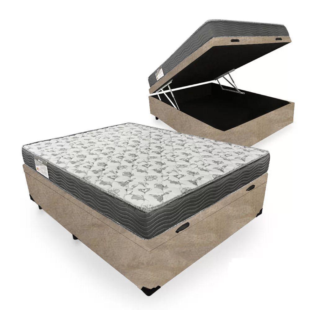 Cama Box Baú Casal Suede + Colchão De Espuma D33 Sereneprime 138cm Bege - 1