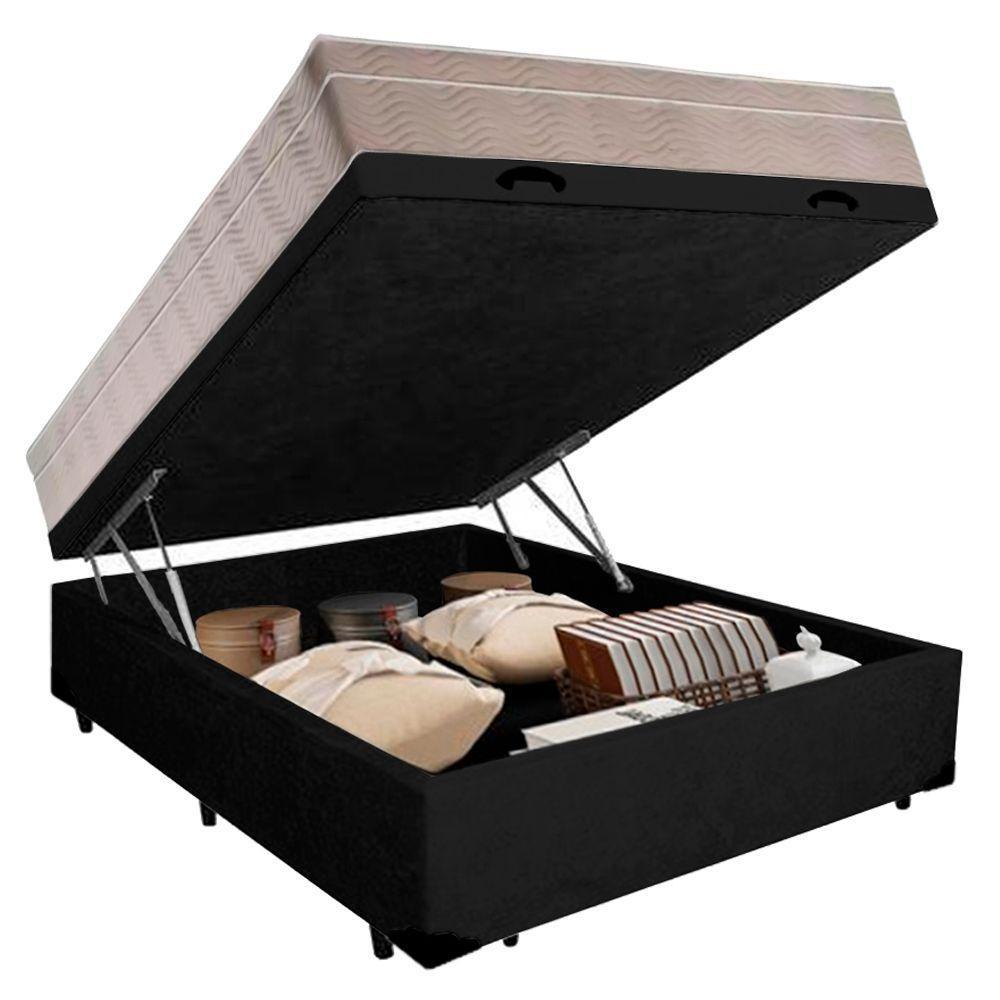 Cama Box Baú Casal Suede + Colchão Sereneprime Molas Ensacadas 138x188x69 Preto - 5