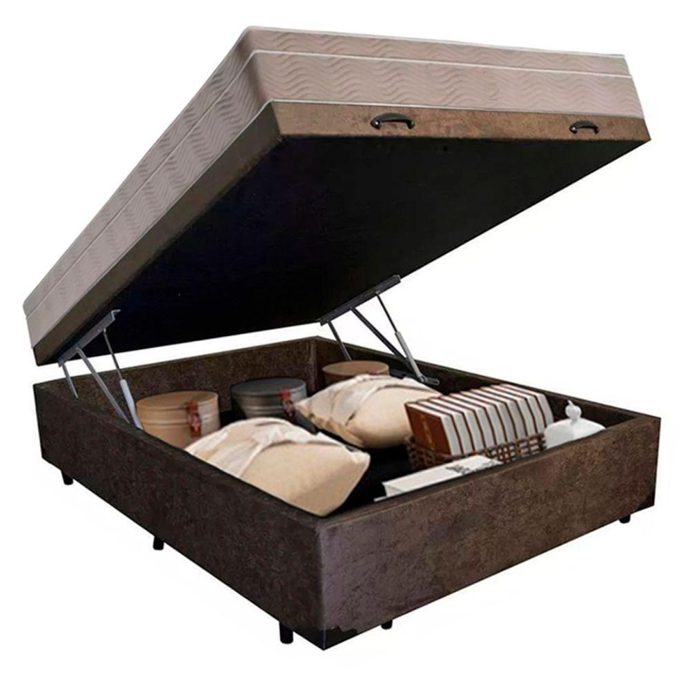 Cama Box Baú Casal Suede + Colchão Sereneprime Molas Ensacadas 138x188x69 Marrom - 2