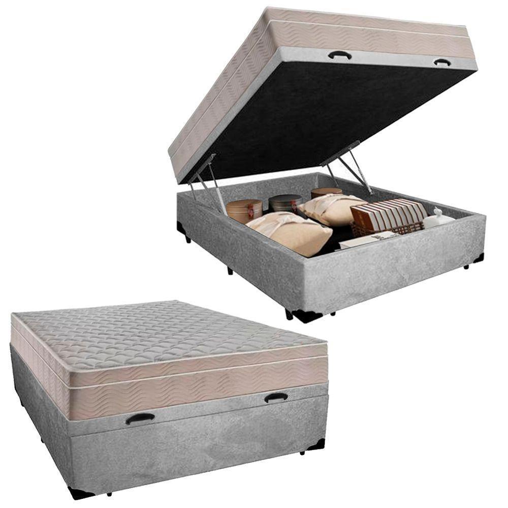 Cama Box Baú Casal Suede + Colchão Sereneprime Molas Ensacadas 138x188x69 Cinza - 1