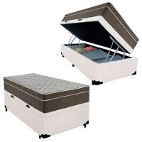 Cama Box Baú Solteiro Sintético + Colchão De Molas Ensacadas - Sereneprime - 88cm Branco - 1