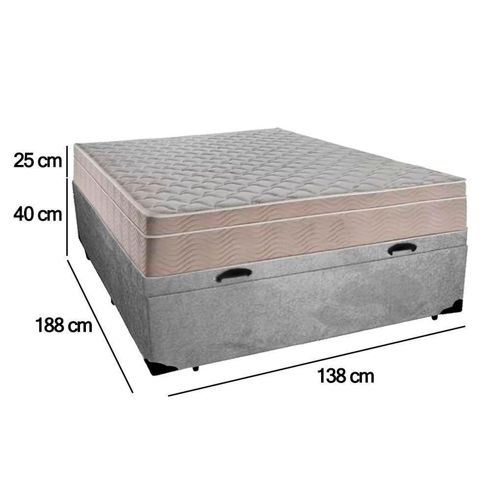Cama Box Baú Casal Suede + Colchão Sereneprime Molas Ensacadas 138x188x69 Cinza - 4