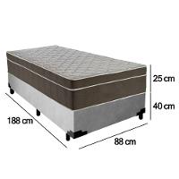 Cama Box Suede Solteiro + Colchão Sereneprime Molas Ensacadas 88x188x65 Cinza