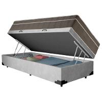 Cama Box Baú Suede Solteiro + Colchão Sereneprime Molas Ensacadas 88x188x69 Cinza - 5