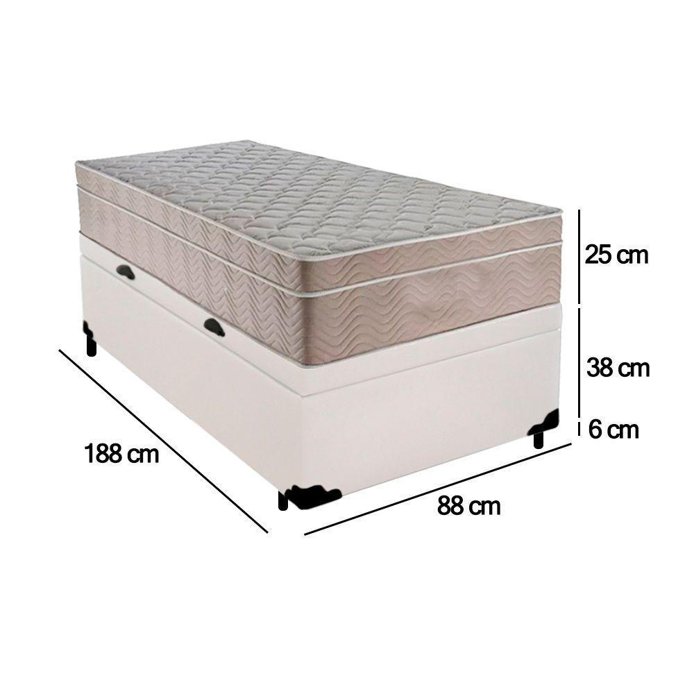 Cama Box Baú Solteiro Sintético + Colchão De Molas Ensacadas - Sereneprime - 88cm Branco - 6