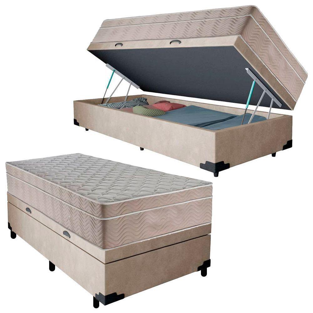 Cama Box Baú Suede Solteiro + Colchão Sereneprime Molas Ensacadas 88x188x69 Bege - 1