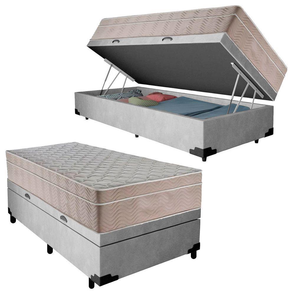Cama Box Baú Suede Solteiro + Colchão Sereneprime Molas Ensacadas 88x188x69 Cinza - 1