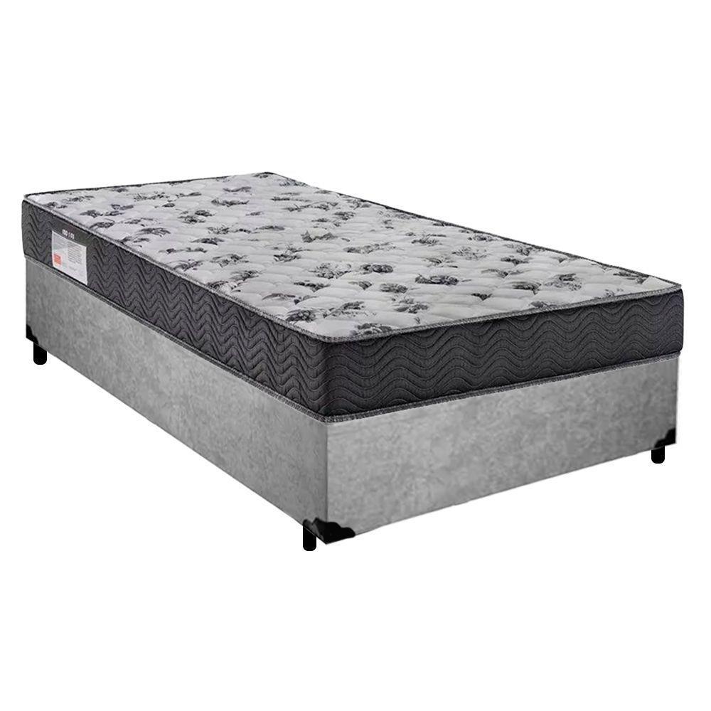 Cama Box Solteiro Suede + Colchão De Espuma D33 - Sereneprime - 88cm Cinza - 1
