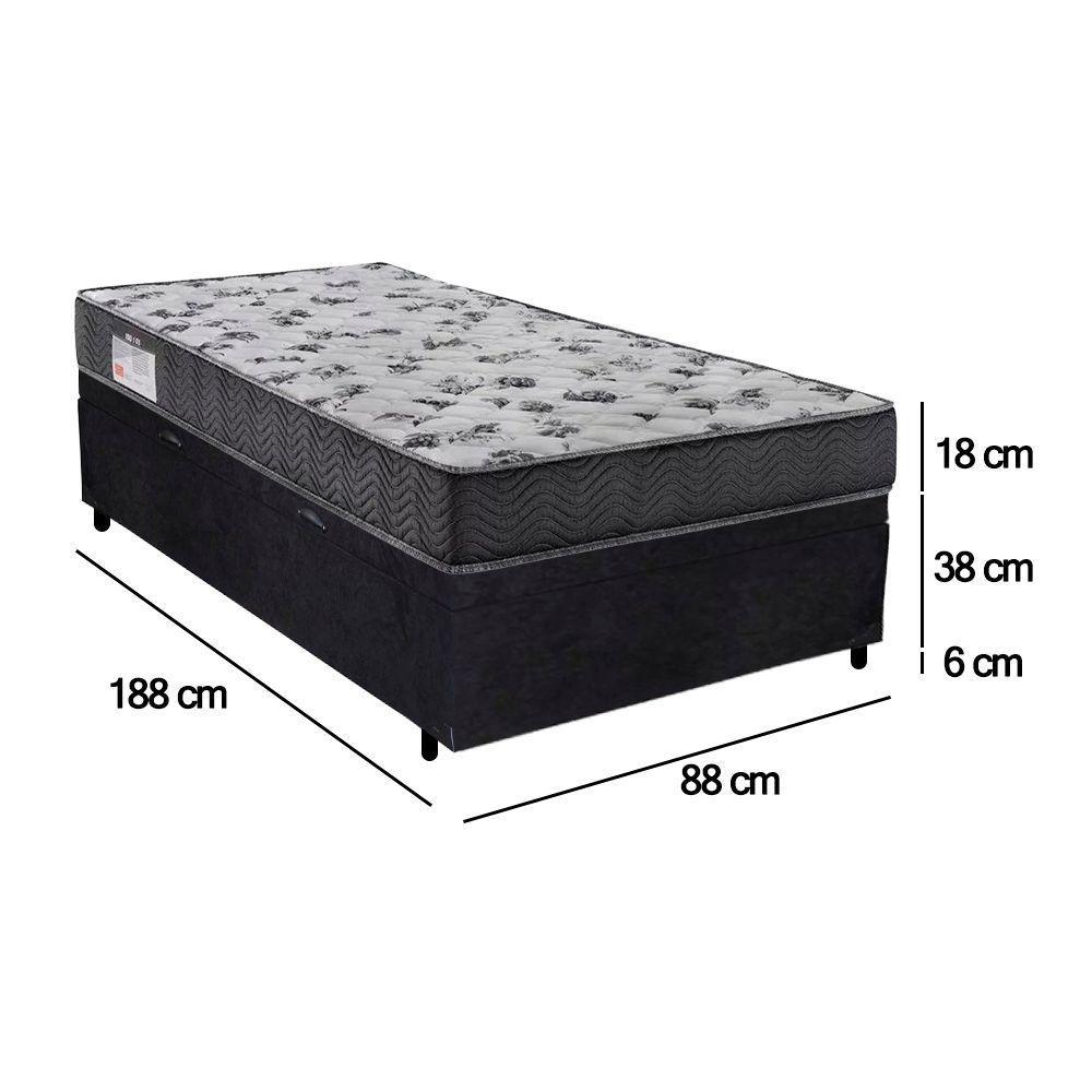 Cama Box Baú Solteiro Suede + Colchão De Espuma D33 - Sereneprime - 88cm Preto - 3