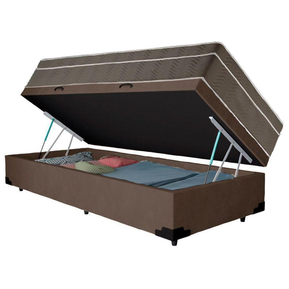 Cama Box Baú Suede Solteiro + Colchão Sereneprime Molas Ensacadas 88x188x69 Marrom - 5