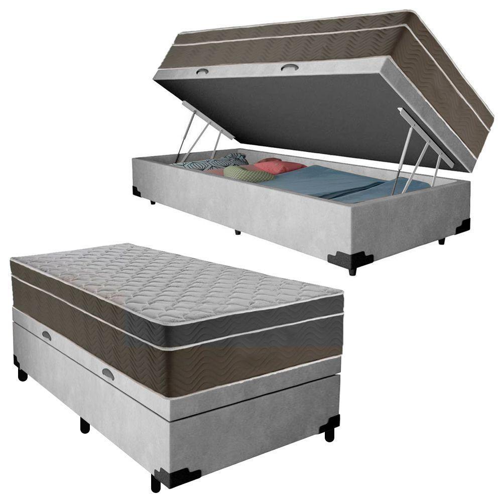 Cama Box Baú Suede Solteiro + Colchão Sereneprime Molas Ensacadas 88x188x69 Cor:cinza - 1