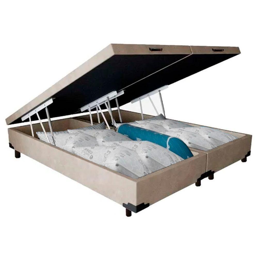 Cama Box Baú King Bipartido Suede Sereneprime Bege 192x203x44 - 6