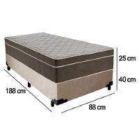 Cama Box Suede Solteiro + Colchão Sereneprime Molas Ensacadas 88x188x65 Cor:bege