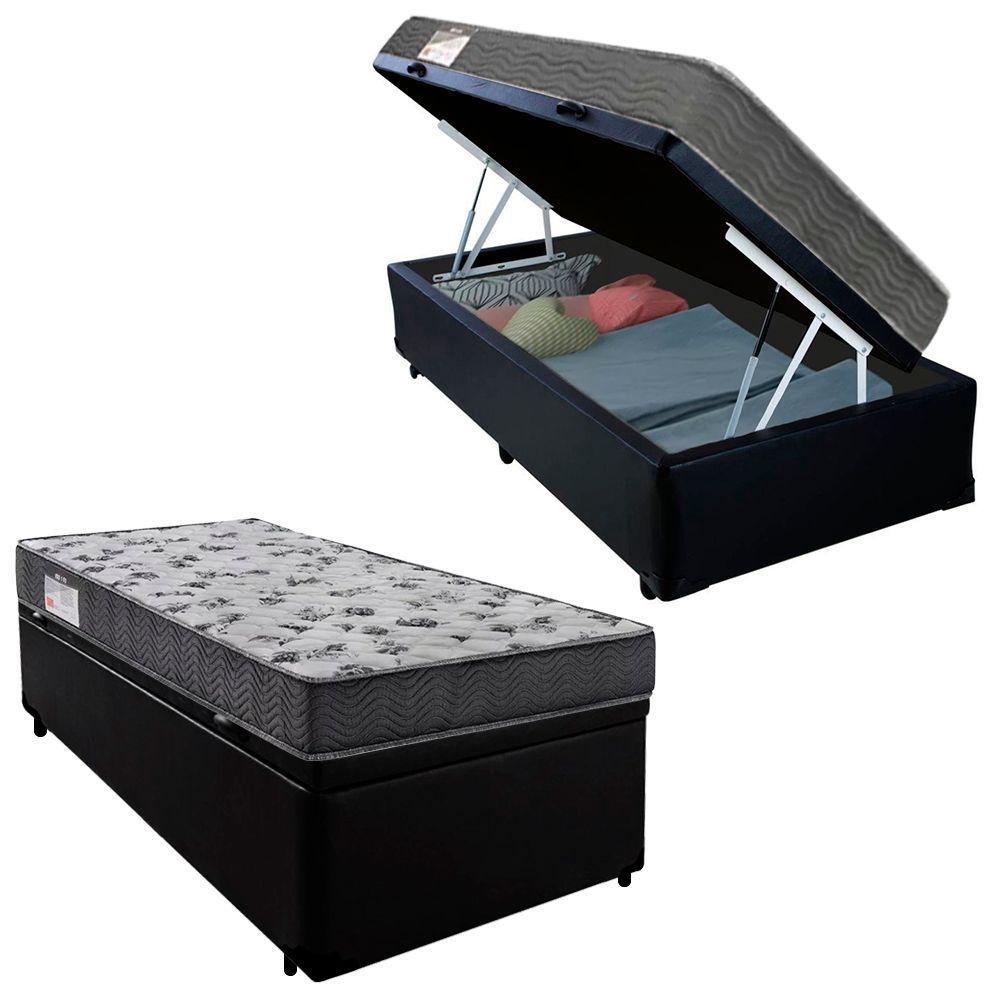 Cama Box Baú Solteiro Sintético + Colchão De Espuma D33 - Sereneprime - 88cm Preto - 1