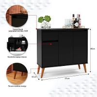 Aparador Buffet Veneza 3 Portas 1 Gaveta 93cm Ej Móveis Preto - 5