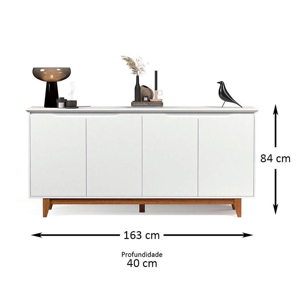 Balcão Buffet Flow 4 Portas Pés Madeira Maciça Ej Móveis Branco - 3