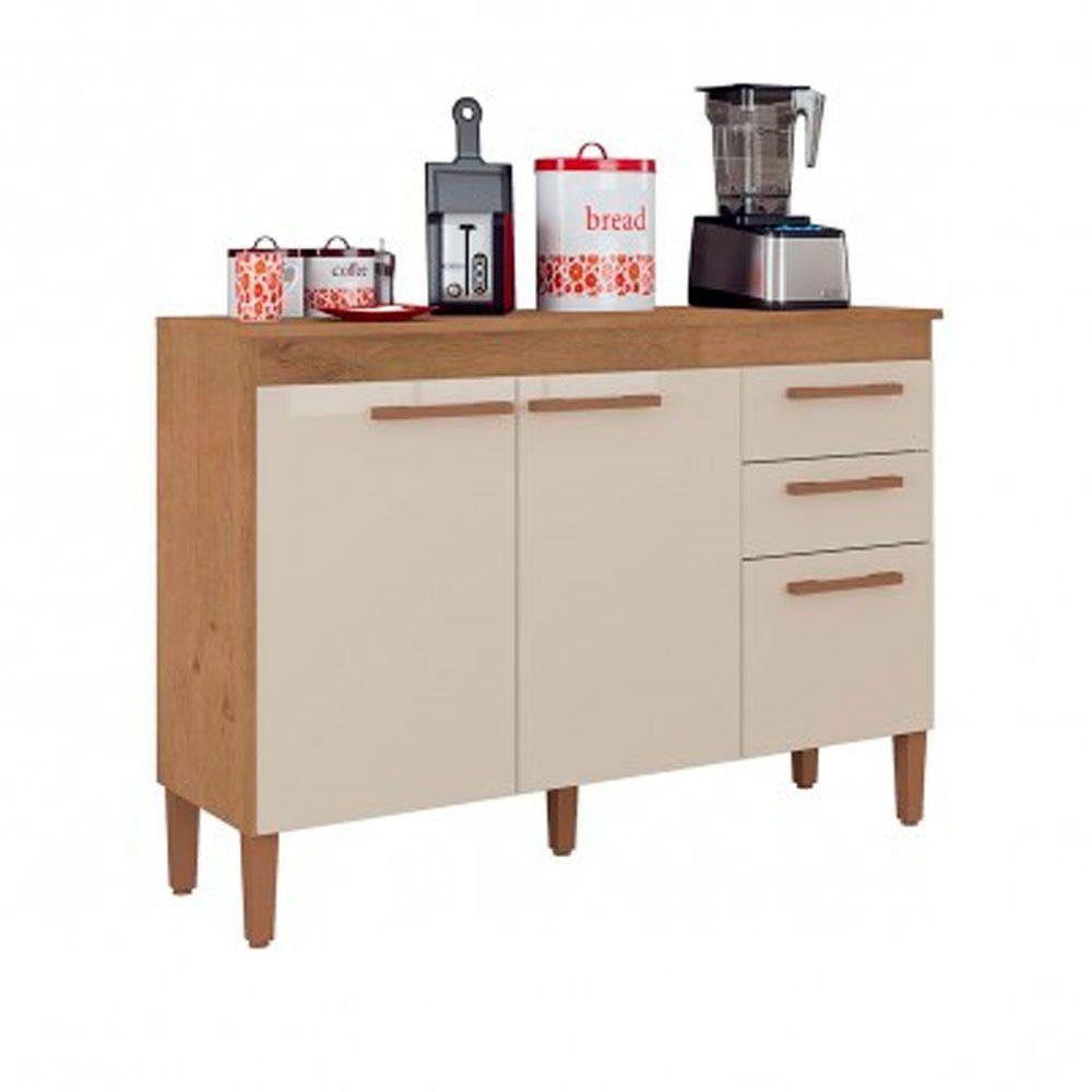 Balcão De Cozinha Modena 3 Portas 2 Gavetas Atualle Móveis Cinamomo-off White - 1