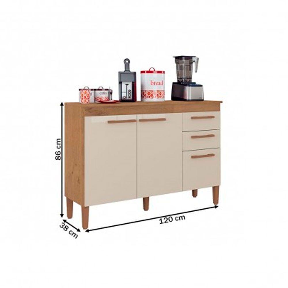 Balcão De Cozinha Modena 3 Portas 2 Gavetas Atualle Móveis Cinamomo-off White - 3