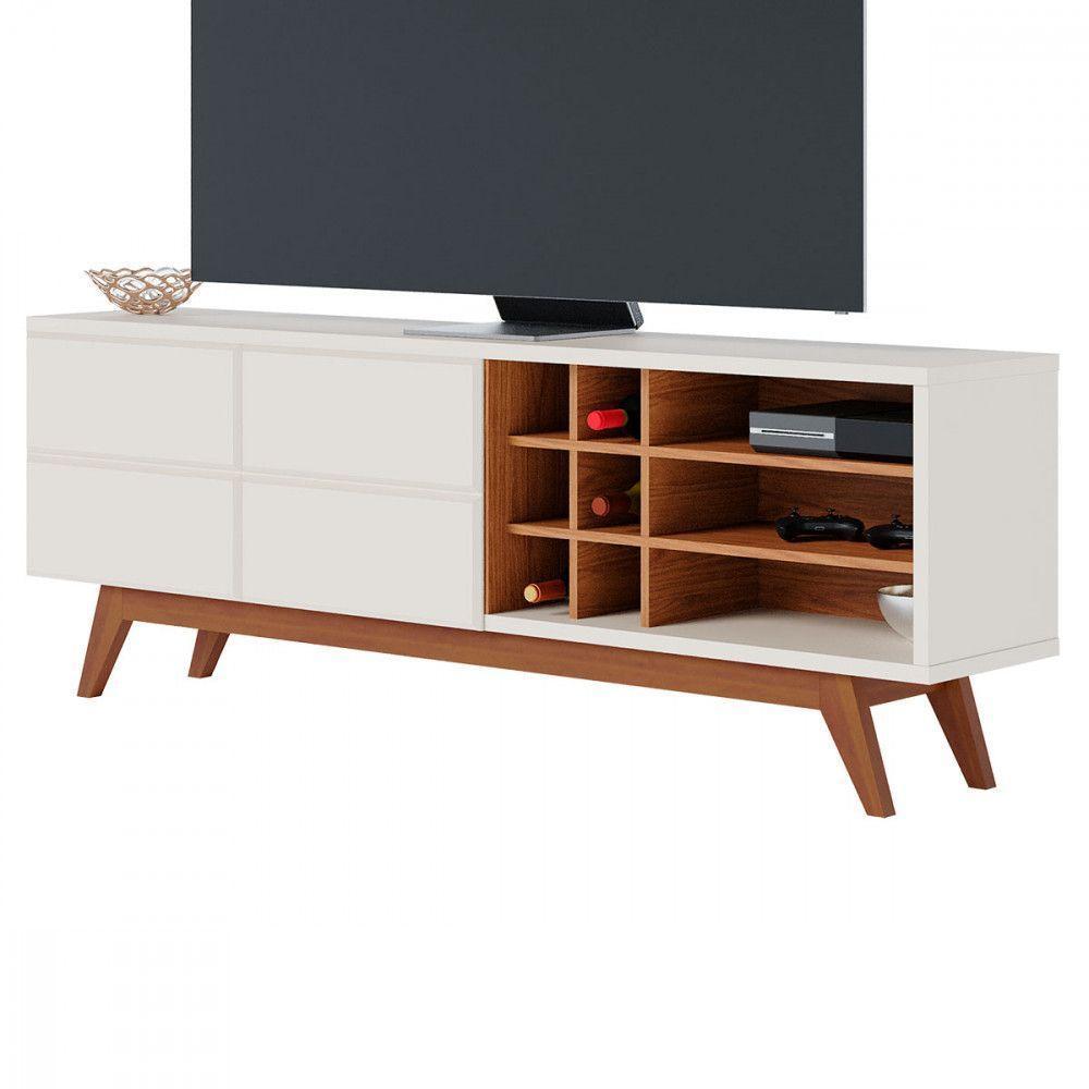 Rack Para Tv Noronha 70 Pol 2 Portas 2 Prateleiras Colibri Off White Matte-freijó - 1