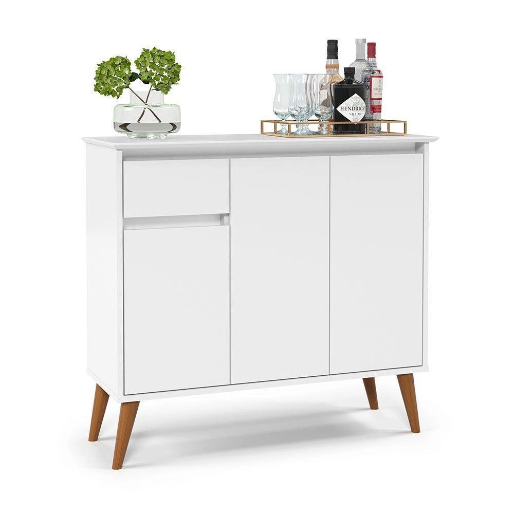 Balcão Buffet Veneza 3 Portas 1 Gaveta 93cm Ej Móveis Branco - 1