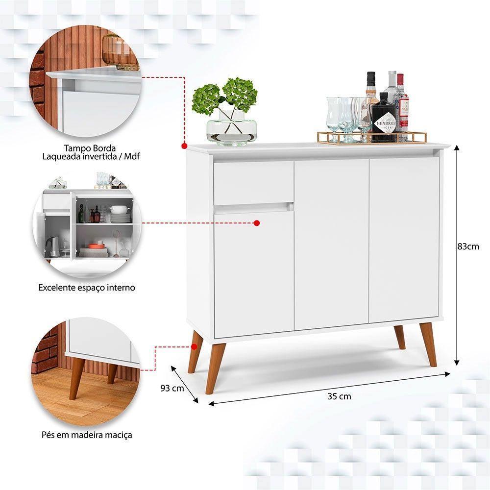 Balcão Buffet Veneza 3 Portas 1 Gaveta 93cm Ej Móveis Branco - 4
