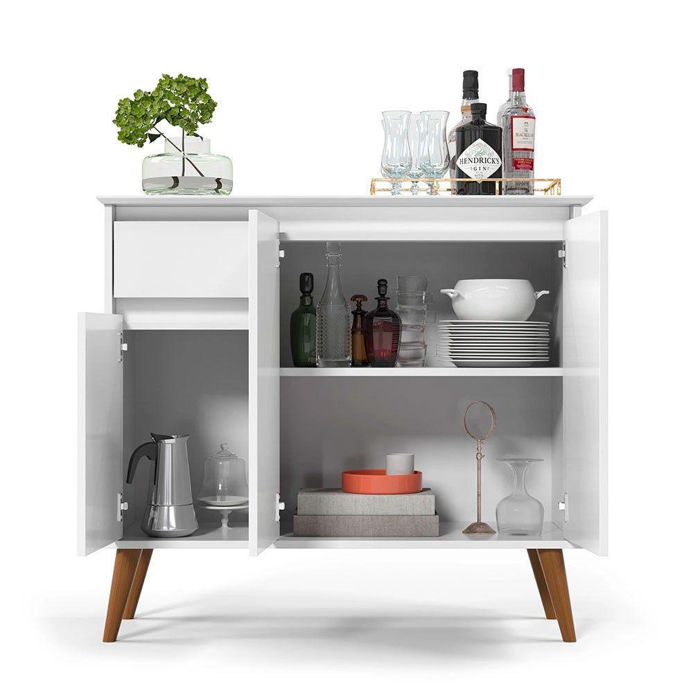 Balcão Buffet Veneza 3 Portas 1 Gaveta 93cm Ej Móveis Branco - 5