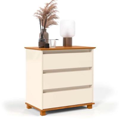 Cômoda Slim Taj 3 Gavetas em MDF com Corrediças Telescópicas Off White Freijó
