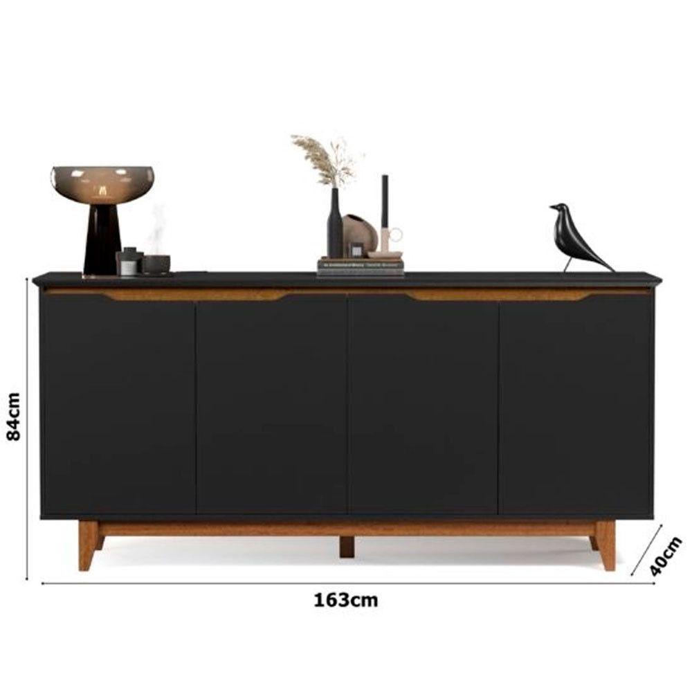 Balcão Buffet Flow 4 Portas Pés Madeira Maciça Ej Móveis Preto - 3