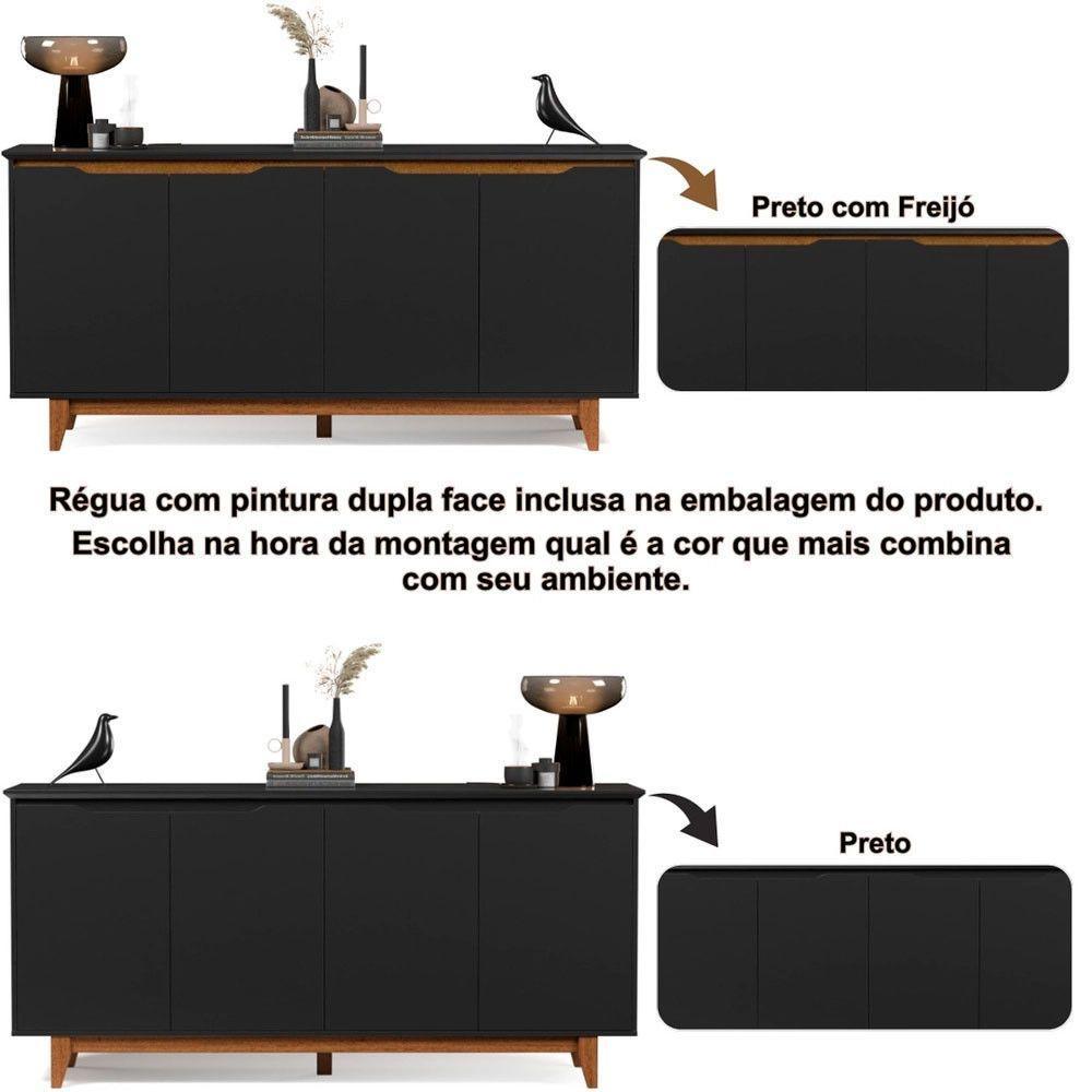 Balcão Buffet Flow 4 Portas Pés Madeira Maciça Ej Móveis Preto - 5