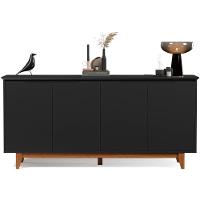 Balcão Buffet Flow 4 Portas Pés Madeira Maciça Ej Móveis Preto - 1