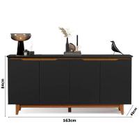 Balcão Buffet Flow 4 Portas Pés Madeira Maciça Ej Móveis Preto - 3