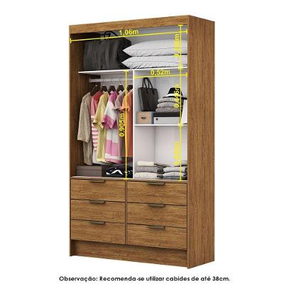Guarda Roupa Casal Sevilha Premium 6 Portas 8 Gavetas Cinamomo MDP com Espelho