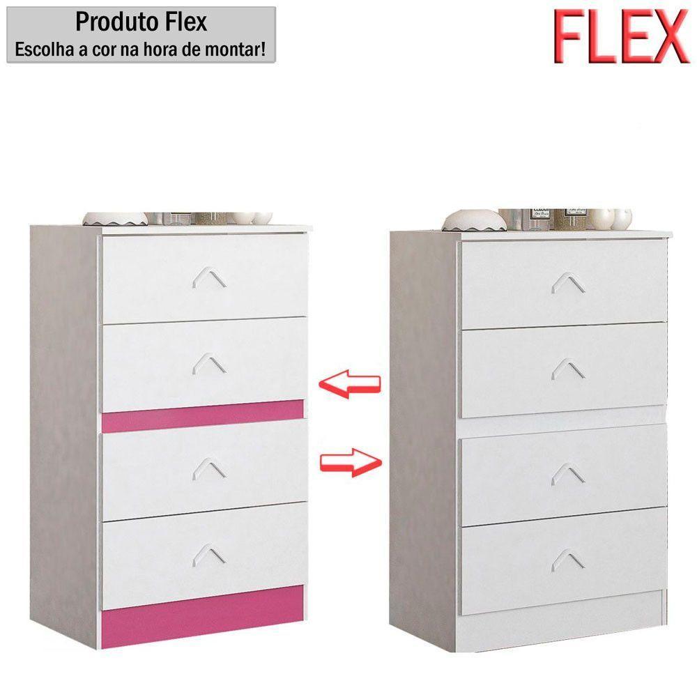 Cômoda Infantil Cairo 4 Gavetas Flex Atualle Móveis Branco-rosa - 2