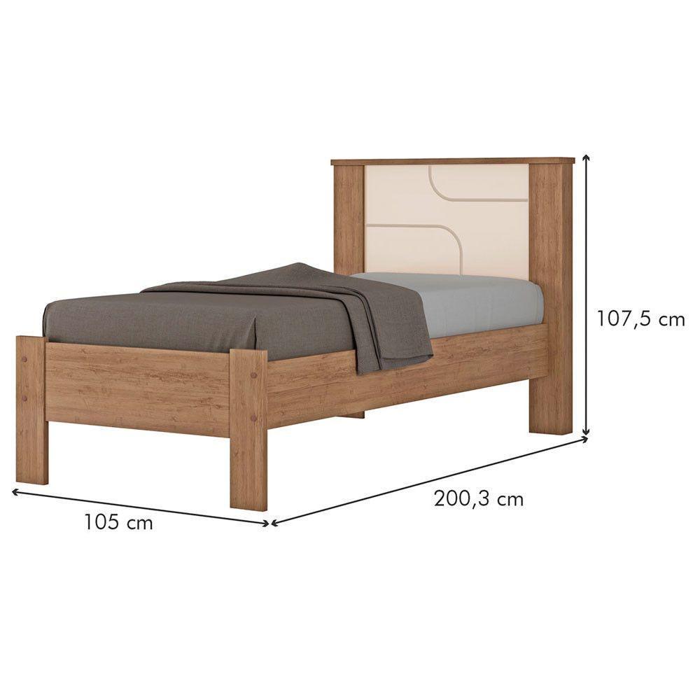 Cama De Solteiro Pérola Conquista Móveis Amêndoa-off White - 3