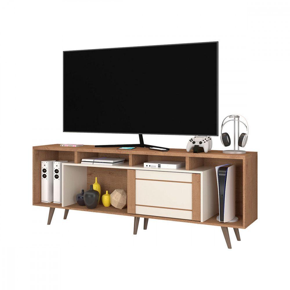 Rack Para Tv 75 Pol Roma 1 Porta 1 Prateleira Atualle Móveis Canelato Rust Natura Off White - 1
