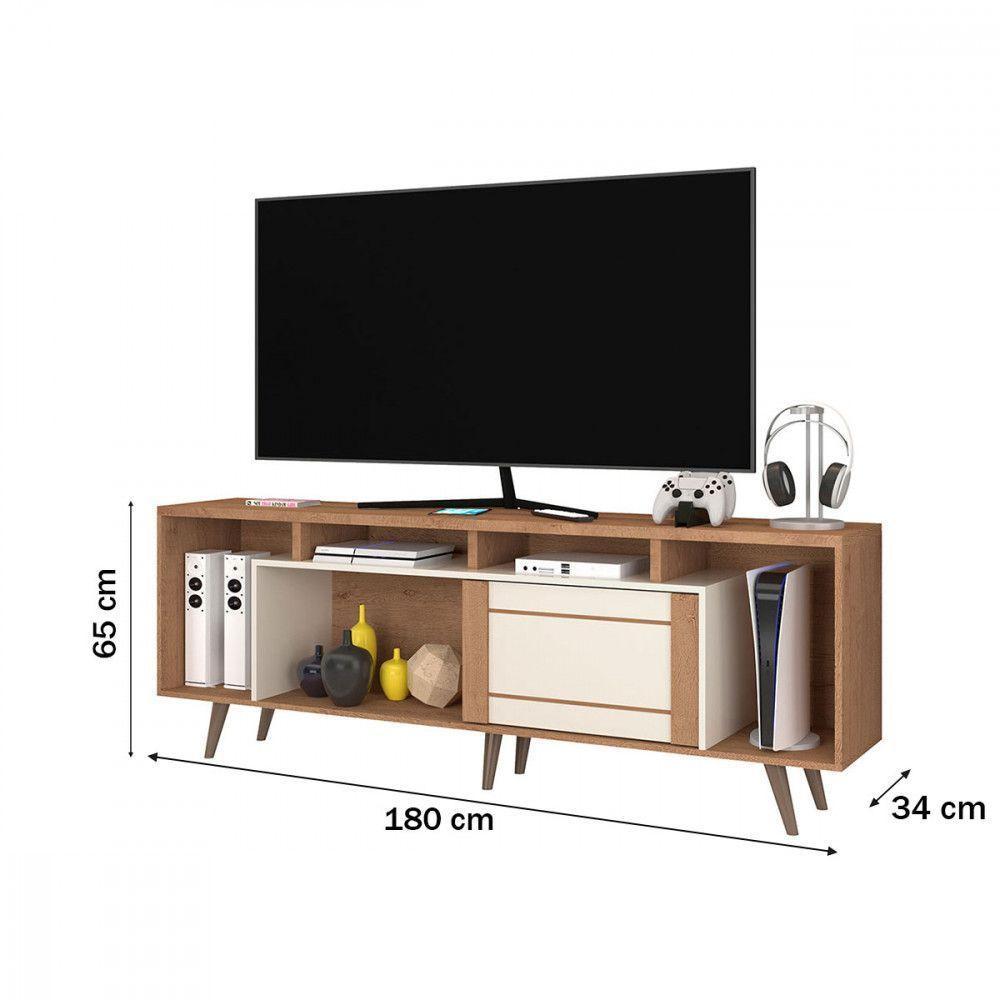 Rack Para Tv 75 Pol Roma 1 Porta 1 Prateleira Atualle Móveis Canelato Rust Natura Off White - 3