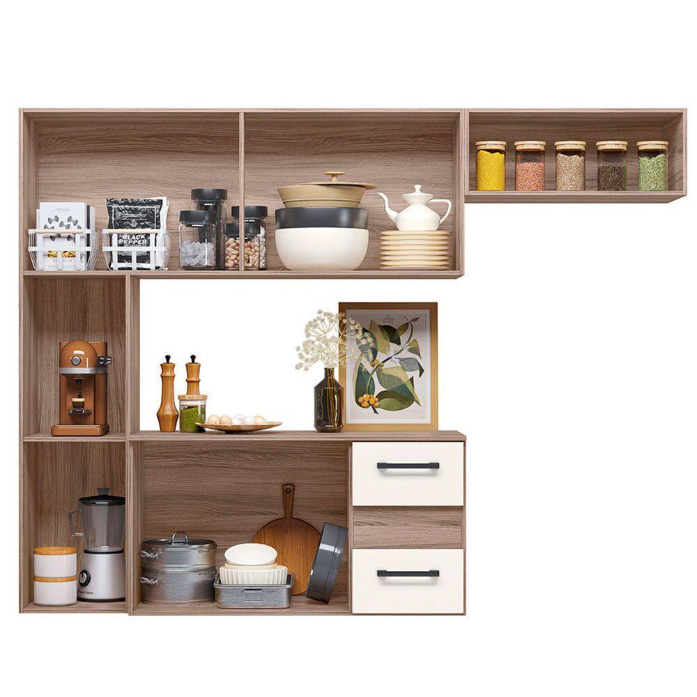 Cozinha Compacta Suspensa Juliete 7 Portas 2 Gavetas Nicioli Cinamomo-off White - 2