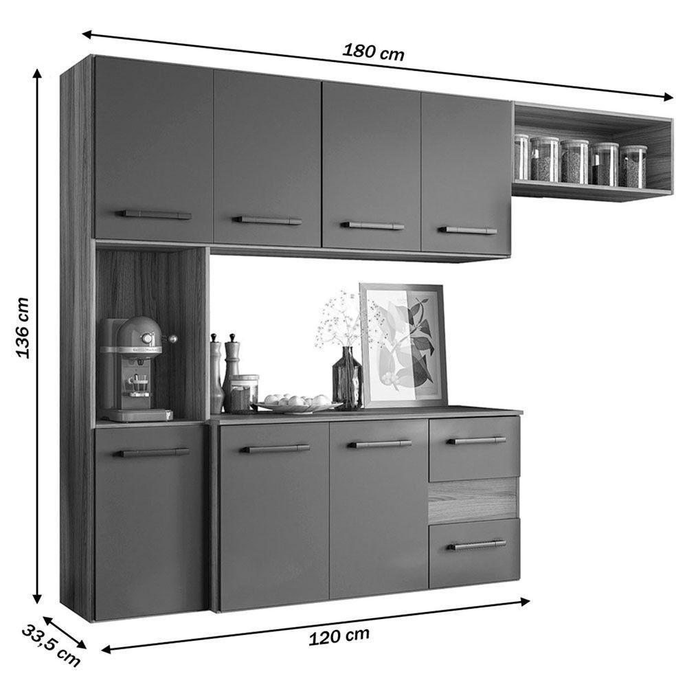 Cozinha Compacta Suspensa Juliete 7 Portas 2 Gavetas Nicioli Cinamomo-off White - 4